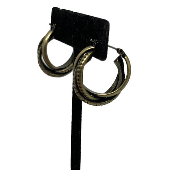 Small Guess Brand 90s Golden Hoop Earrings - Black Accent, Good Condition - Picture 4 of 16